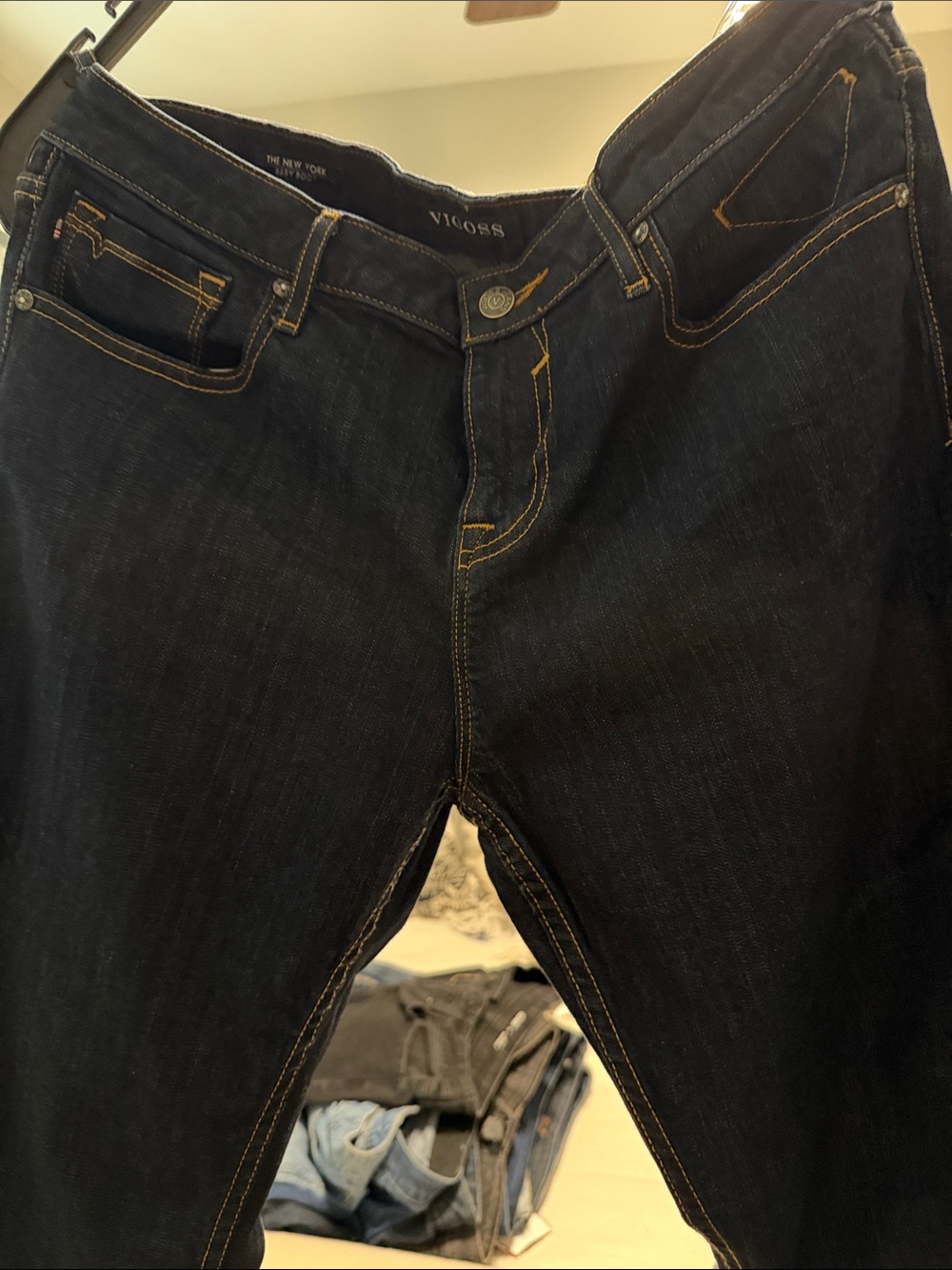 Vigoss Women's Boot Cut Jeans - Dark Indigo with Gold Stitching